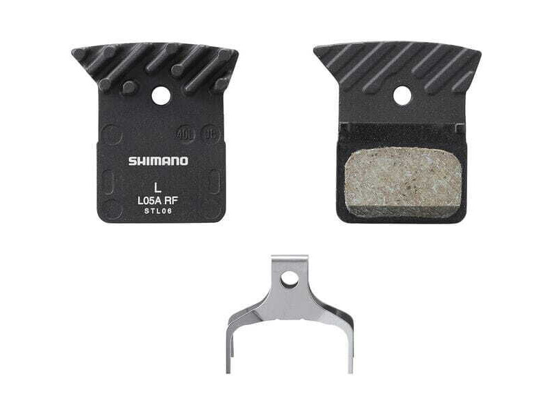 Shimano L05A-RF disc pads & spring, alloy back with cooling fins, resin click to zoom image